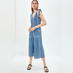 Anthropologie Kopal Meher Indigo Check Wide Leg Jumpsuit Romper Overalls – Small